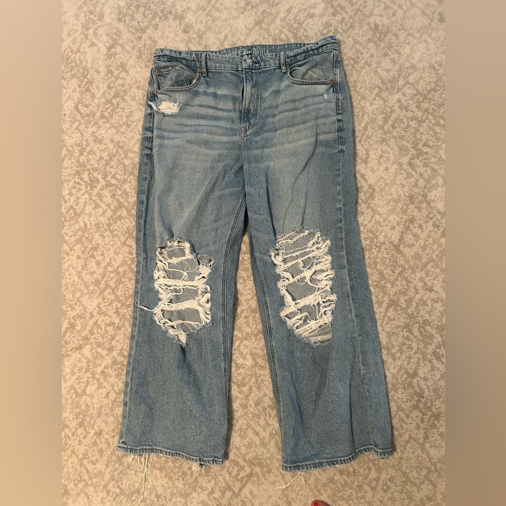American Eagle Wide Leg Distressed Blue Jeans